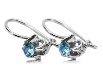 Argent sterling 925 925 Aquamarine des boucles d'oreilles vec013s Russe Soviétique URSS Style vintage Art Deco style